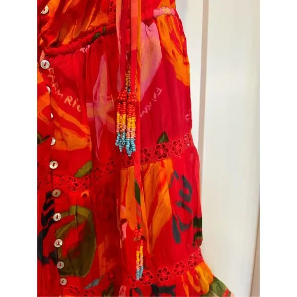NWT farm rio mixed fruits ocean tiered sleeveless ruffle maxi dress large - Picture 6 of 10